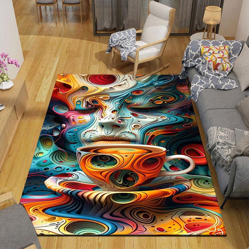 1pc Face and Coffee Design Area Rug - Soft, Anti-Slip, and Durable Gaming Room Decor for Bedroom