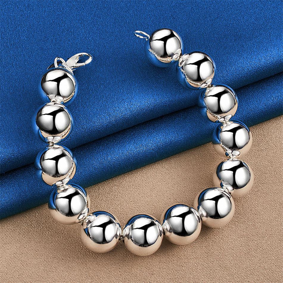 925 Sterling Silver 8-inch Shiny Round Bead Bracelet, Fashionable Women's Party Wedding Accessories and Accessories