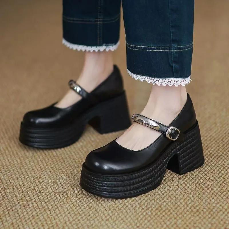 

Дизайнерские женские туфли Мэри Джейн Элегантные туфли на высоком каблуке Платформа 2025 Новые туфли-лодочки Летняя обувь Брендовые туфли для платья Zapatos Mujer 40 чёрный