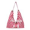 Reversible Striped Canvas Tote Bag - Korean Style, Large Capacity, Fashionable and Versatile for Everyday Use