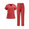 Women's Uniform Quick Dry V-Neck Short Sleeve Top with Pockets and Pants Set Scrub Uniform
