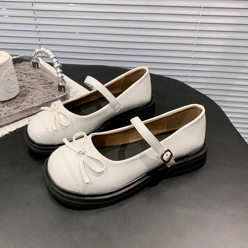 Fashion Women's Flat Soft Soled Shoes Women Ballet Flats Square Toe Shoes Spring New Casual Round Toe Thick Heels Red Leather Shoe