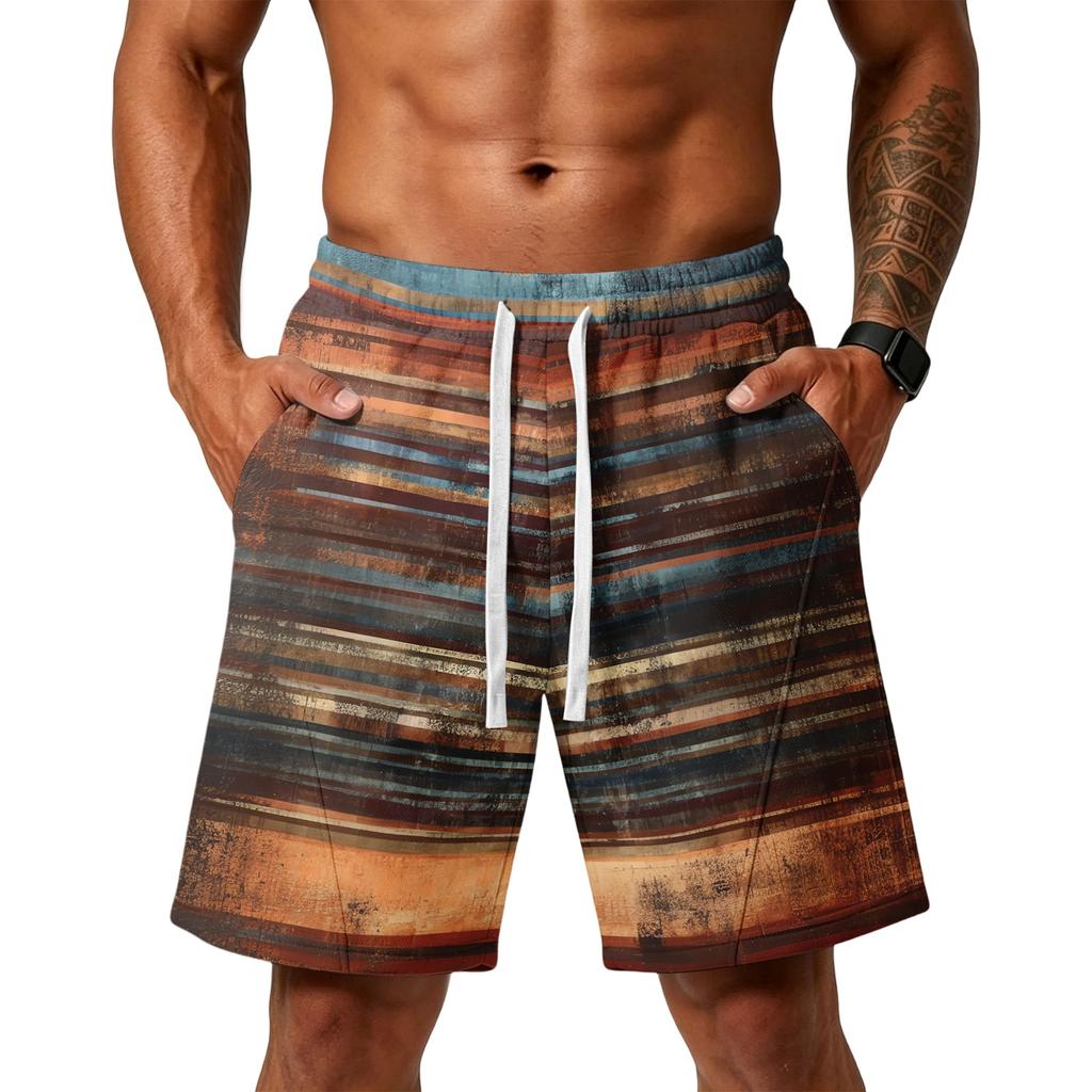 Men's Gradient Print Loose Fit Athletic Shorts with Pockets Elastic Waistband Drawstring for Gym Training Beachwear