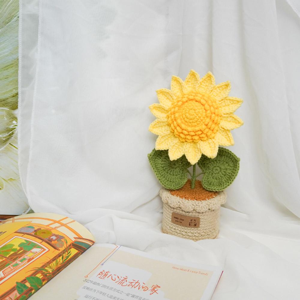 New Handmade Crocheted Yarn Bouquet High-end Potted Sunflower Potted Simulation Flower Ornament Gift