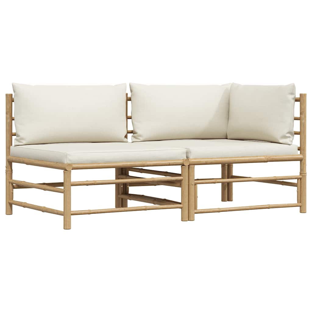 vidaXL 2-tlg. Garten-Lounge-Set mit Kissen Cremeweiß Bambus