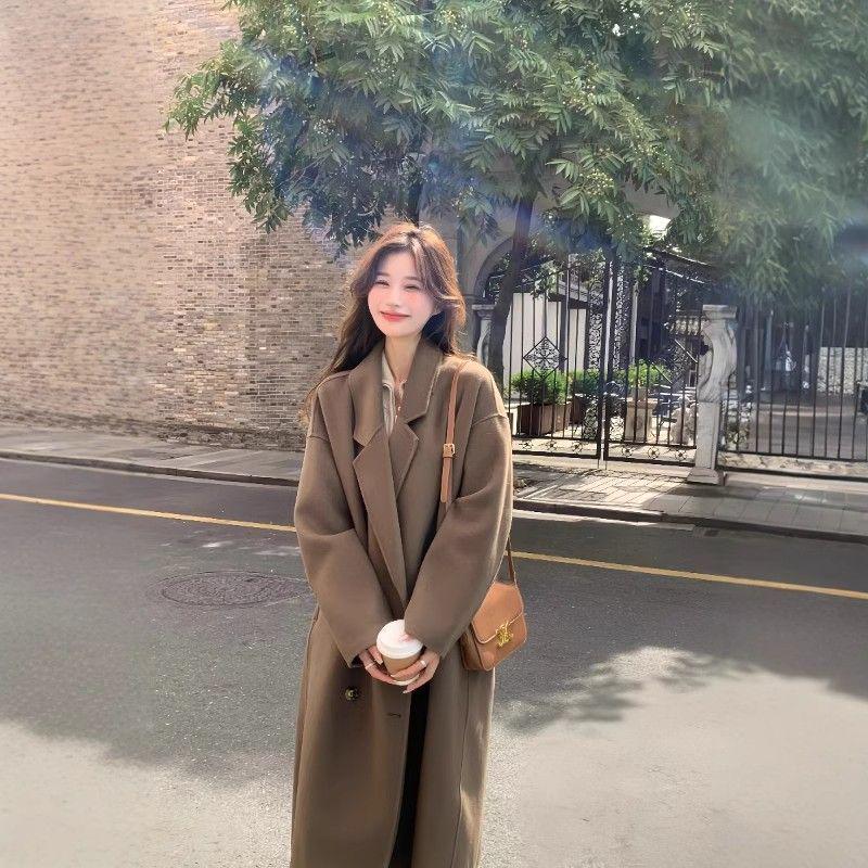 Women's High-End Gray Woolen Trench Coat - Thickened Korean Style Jacket for Autumn Winter