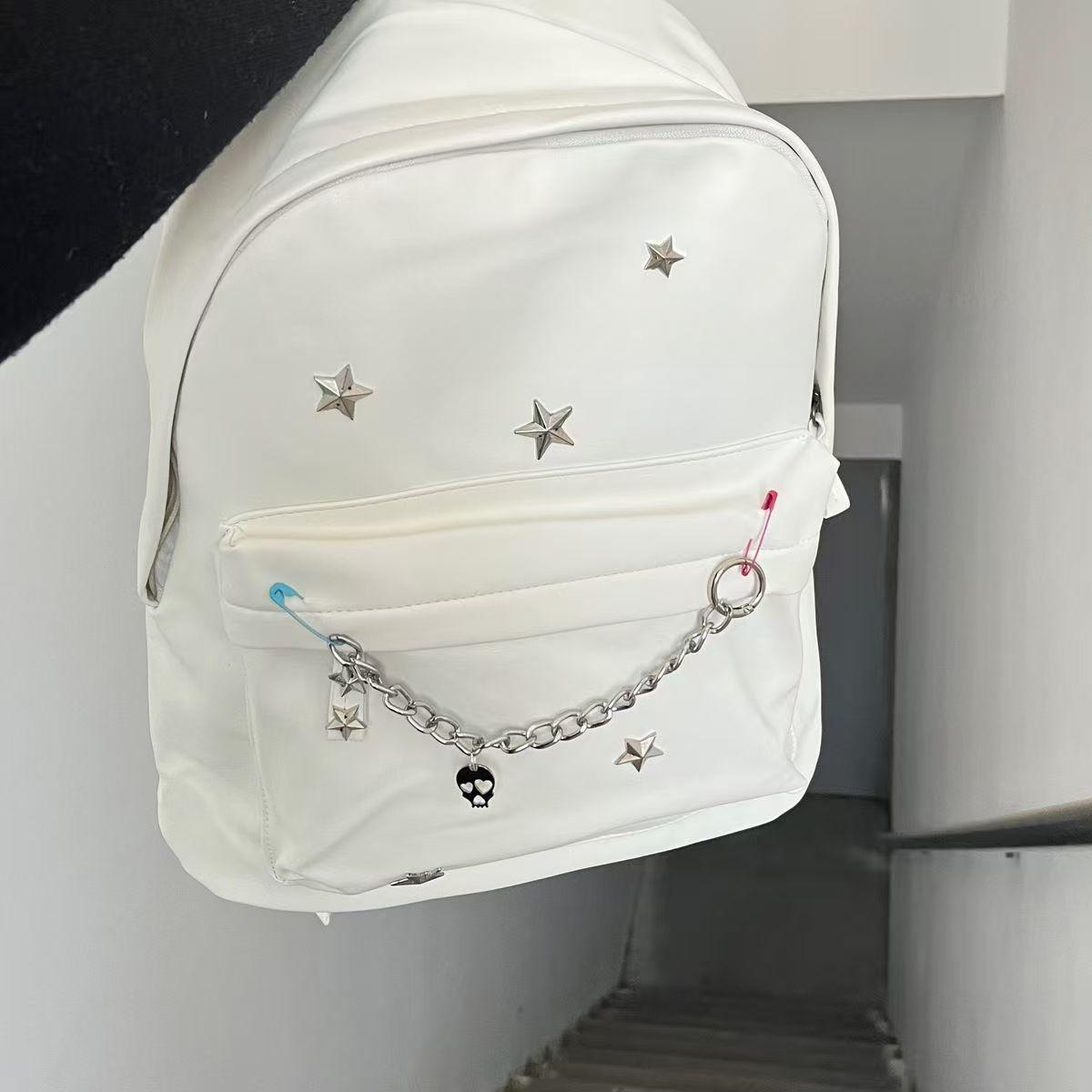 

Retro Hot Girl Star Studded Chain Backpack Women Large Capacity Harajuku Daypack Ladies Y2k Aesthetics Versatile Mochilas Mujer 31x40x12.5cm