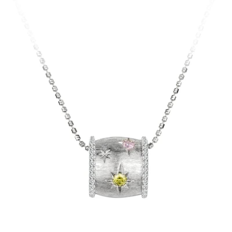 

Pendant Chain 925 Silver Synthetic Zircon Silver Color Flower Pattern Brushed Temperament Necklace 60cm
