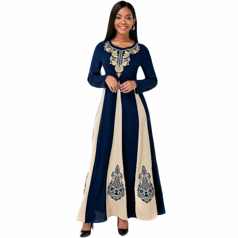 

Женское осенне-зимнее длинное элегантное платье с длинным рукавом и круглым вырезом с принтом L