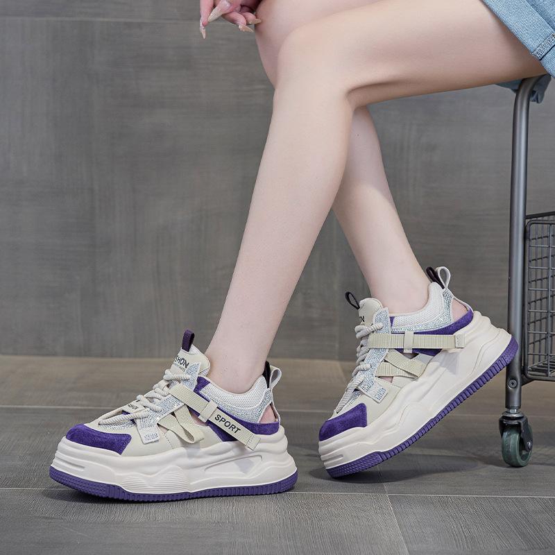 2523 leather casual shoes women's new summer new lightweight thick-soled heightening sports shoes color matching breathable board