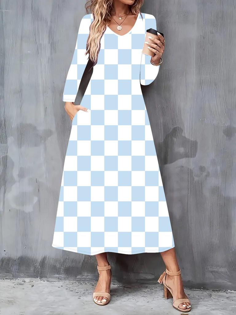2025 Autumn and Winter New Women Casual Fashion Dress 3D Polka Dot Print  Long Sleeve V-Neck A-Line Dresses