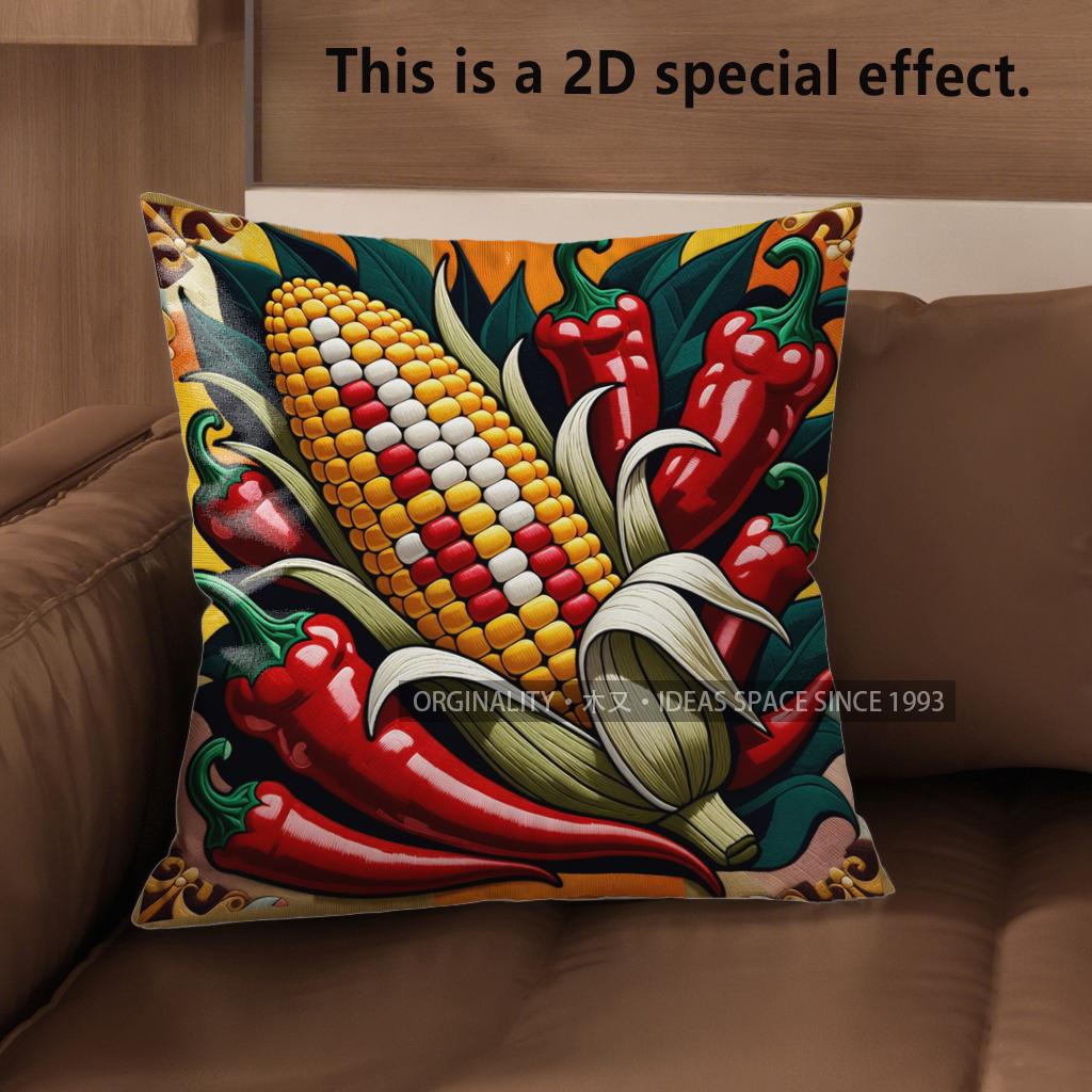 2D Southwestern Fiesta Chili Corn Taco Throw Pillow Covers Pattern Cushion Cover Suitable For Sofa Bedroom Car Pillow Cover