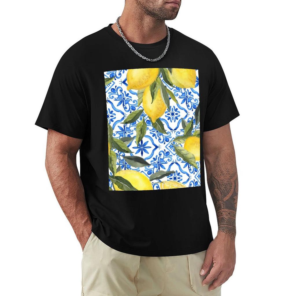 Lemons On Blue Tiles Tshirt Unisex T Shirts For Unisex Tshirt