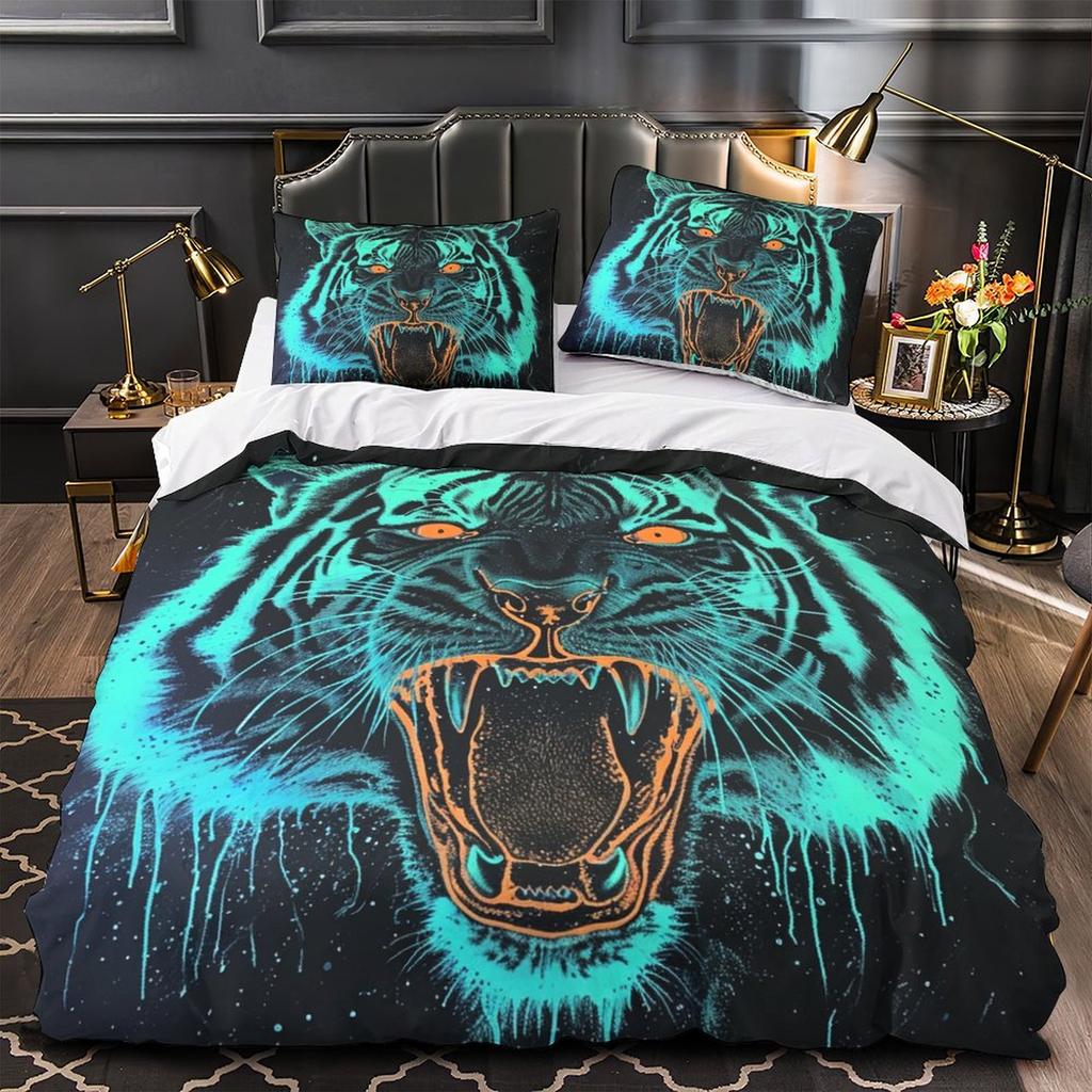 Zestaw pościeli 3D Fierce Beast dla chłopców nastolatków mężczyzn pokrowiec na kołdrę puchową poszewka na poduszkę 2/3 szt. zwierzęca miękka okładka wszystkie rozmiary łóżek