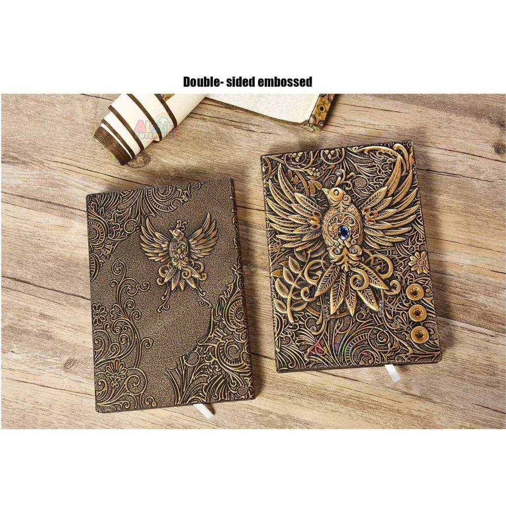 Superaura 3D Phoenix Bronze Dnd Vintage Leather Journal Writing Notebook With 200 Pages A5 Antique Handmade Diary