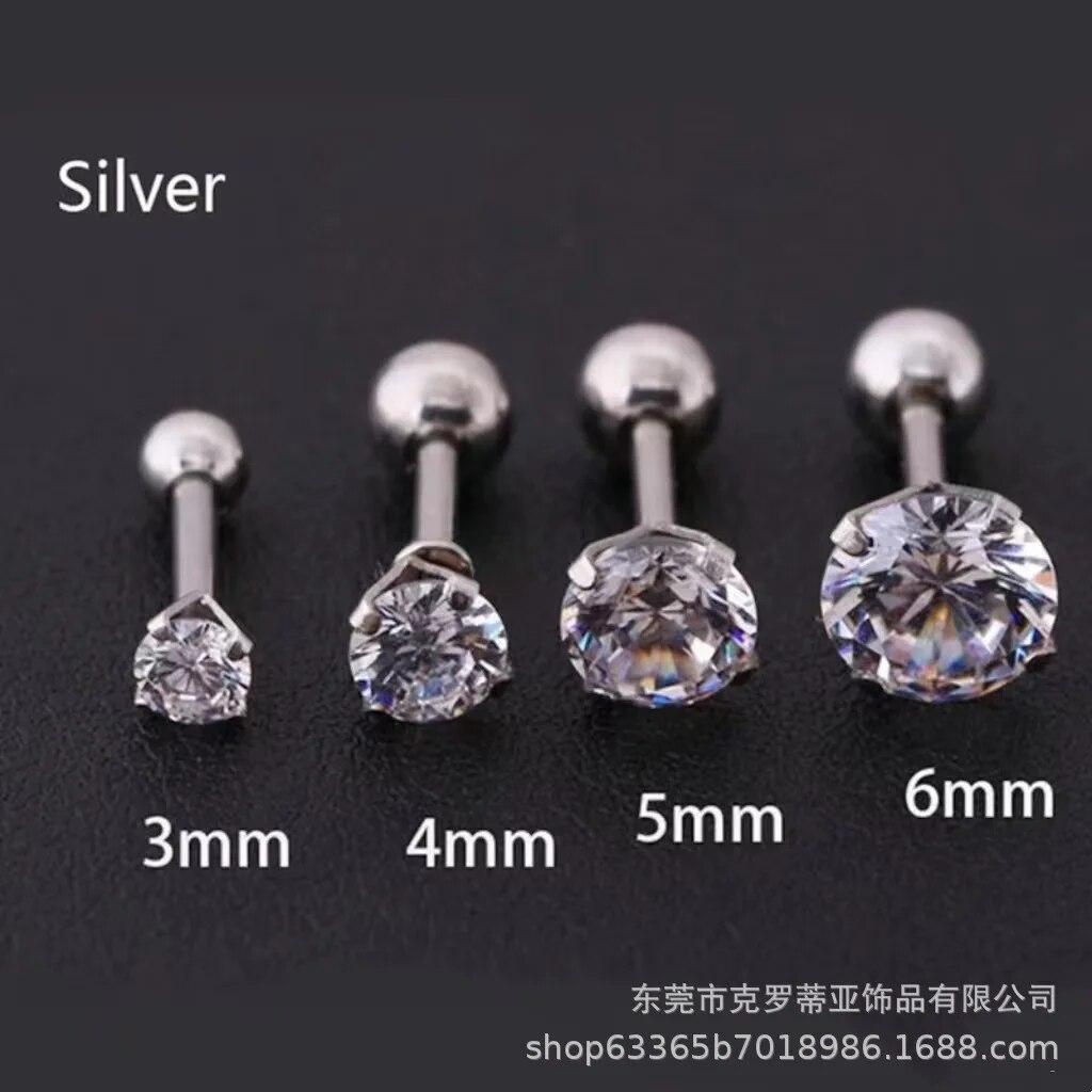 

3Pcs/Set 3/4/6mm Simple Crystal Stainless Steel Stud Earrings for Women Men Vintage Geometric Piercing Earrings Y2K Jewelry Gift
