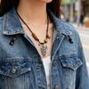 Stylish Alloy Accent Necklace With Sliding Closure Braided Cord and Natural Wood Materials