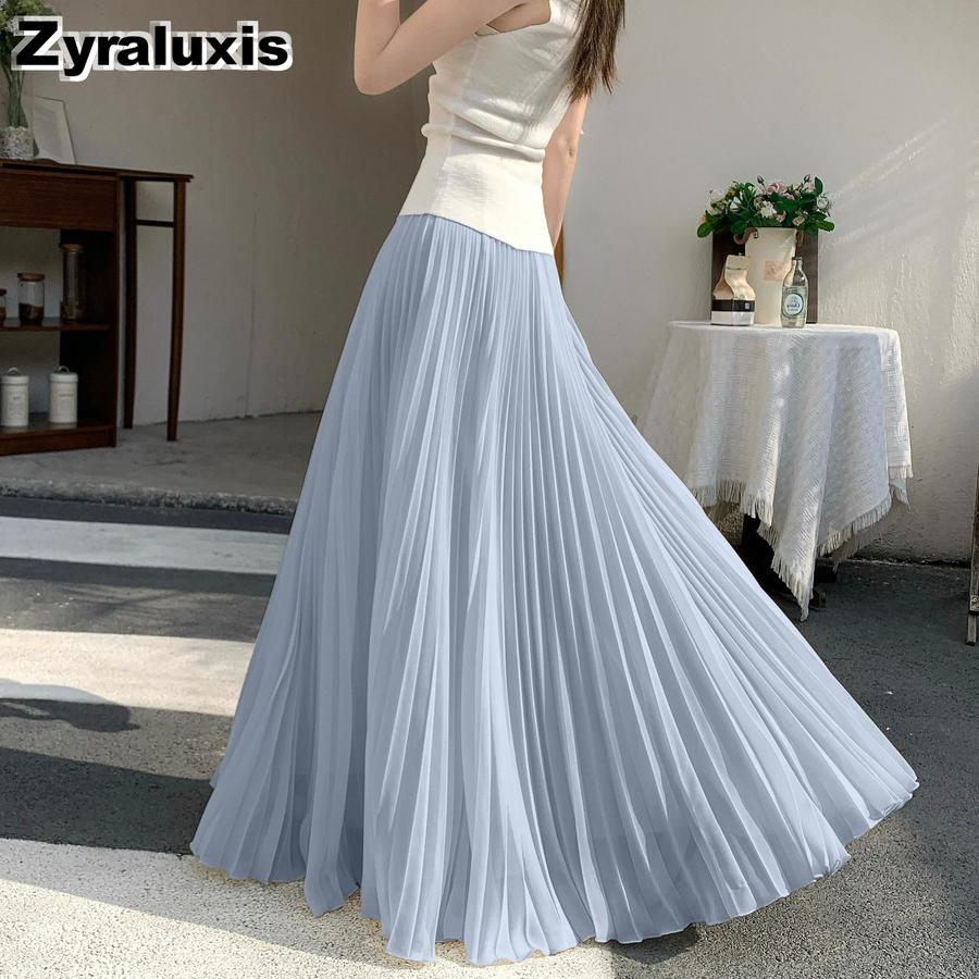 Gentle Breeze Maxi Chiffon Midi A-Line Skirt for Women Summer New Arrivals Casual Over-the-Knee Ruffles Dress
