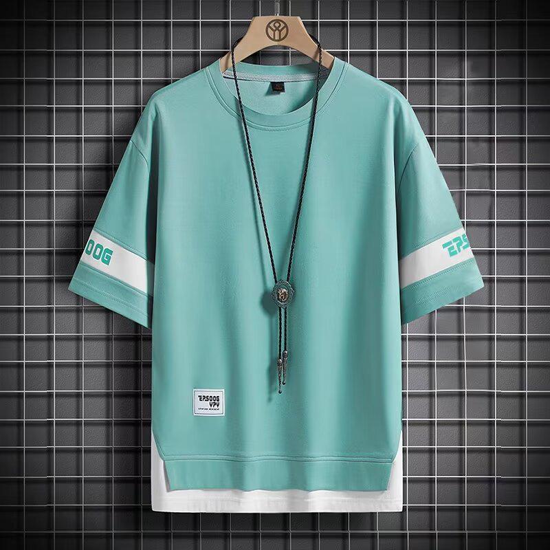 

2024 Мужские модные поддельные двухкомпонентные футболки с коротким рукавом в стиле хип-хоп: Европейский и американский стиль, круглый вырез, лето. 2XL озеро синий