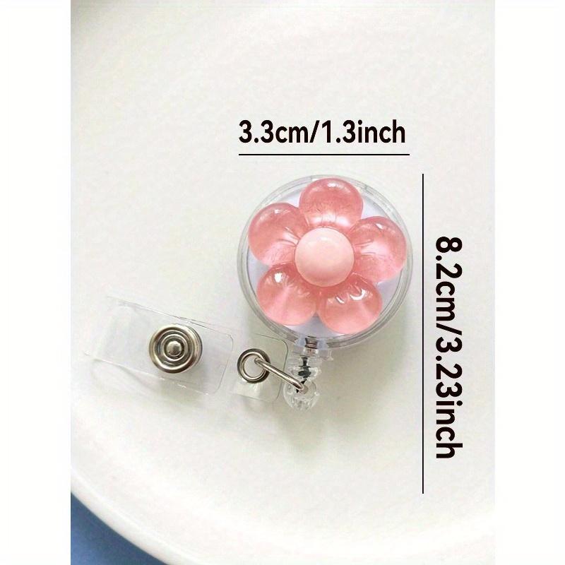 1pc Cute Crystal Flower Shape, Resin Plastic, Retractable Swivel Clasp, Badge Reel With Swivel Clip, For Work ID, Student ID, Suitable