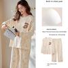 Women's Autumn Long-Sleeve Cartoon Pajamas with Chest Pads - Thin Cotton for Indoor/Outdoor Wear in Spring, Autumn, and Winter