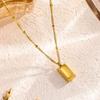 Geometric Gold Beaded Titanium Steel Clavicle Necklace with Square Pendant for Women