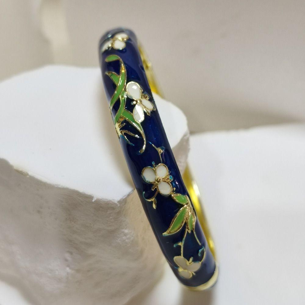 1cm Cloisonne Bangle Extra Width Enamel Bracelet Retro Colorful Enamel Bangle Vintage Accessories