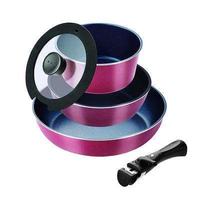 Pearl Metal Stack Plus Blue Diamond Coat IH Compatible Cookware 5 Piece Set B Red HB-5631