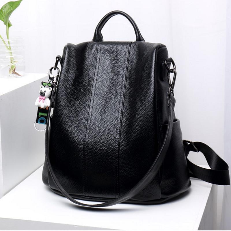Streetwear Women's Bags, Leather Goods, Solid-color Backpacks, Leather Sewn Ladies' Backpacks