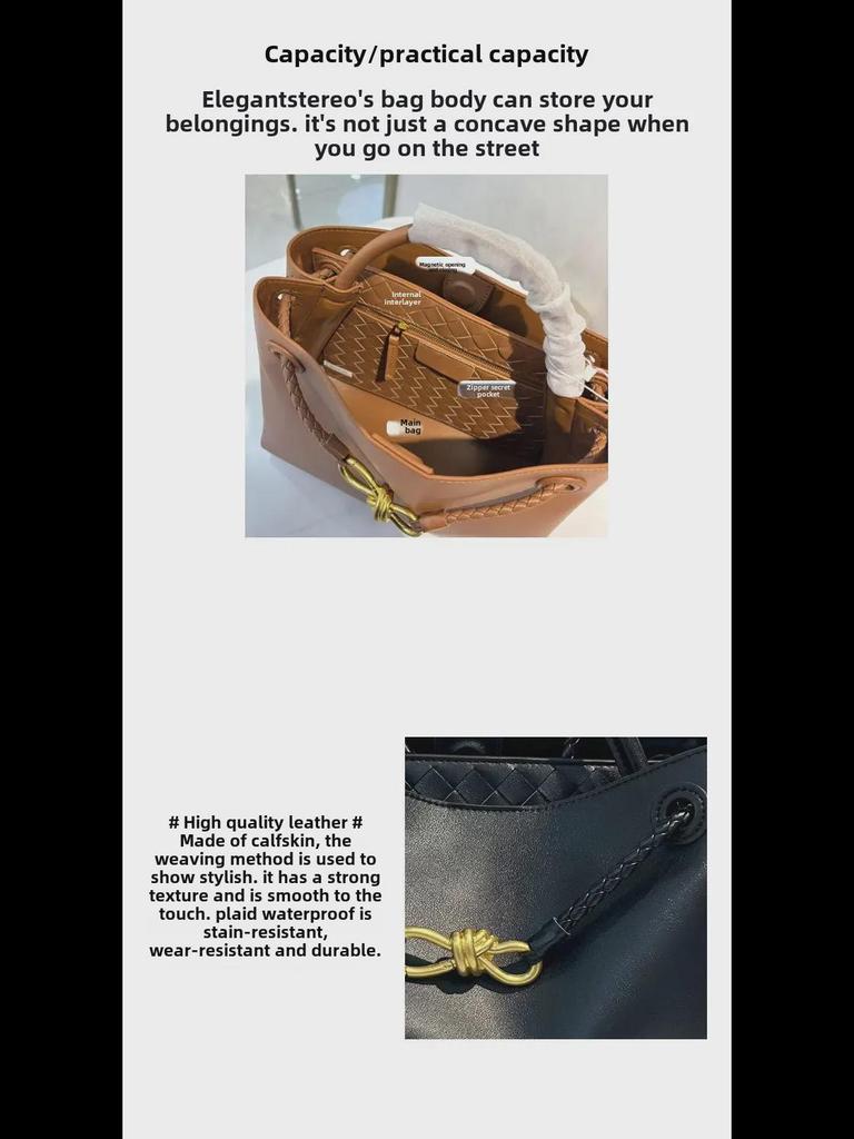 Höst/Vinter 2024 Damväska i Platt Läder för Axel med Metallknutspänne - Crossbody-handväska med Stor Kapacitet