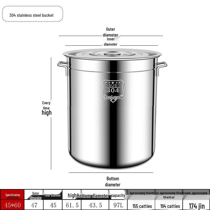 Extra Thick 304 Food Grade Stainless Steel Multi-Use Barrel with Lid for Soup, Braising, Oil, and Water.