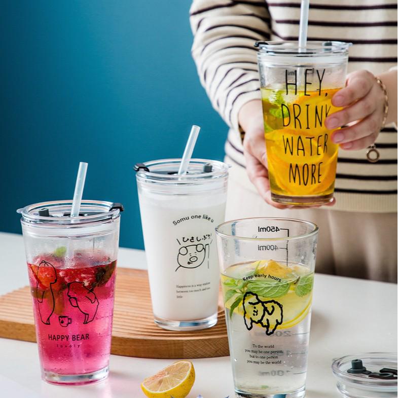 Children s Portable Straw Cup with Graduated Glass: Ideal for Breakfast, Household Use, or as a Business Gift. 401-500ml