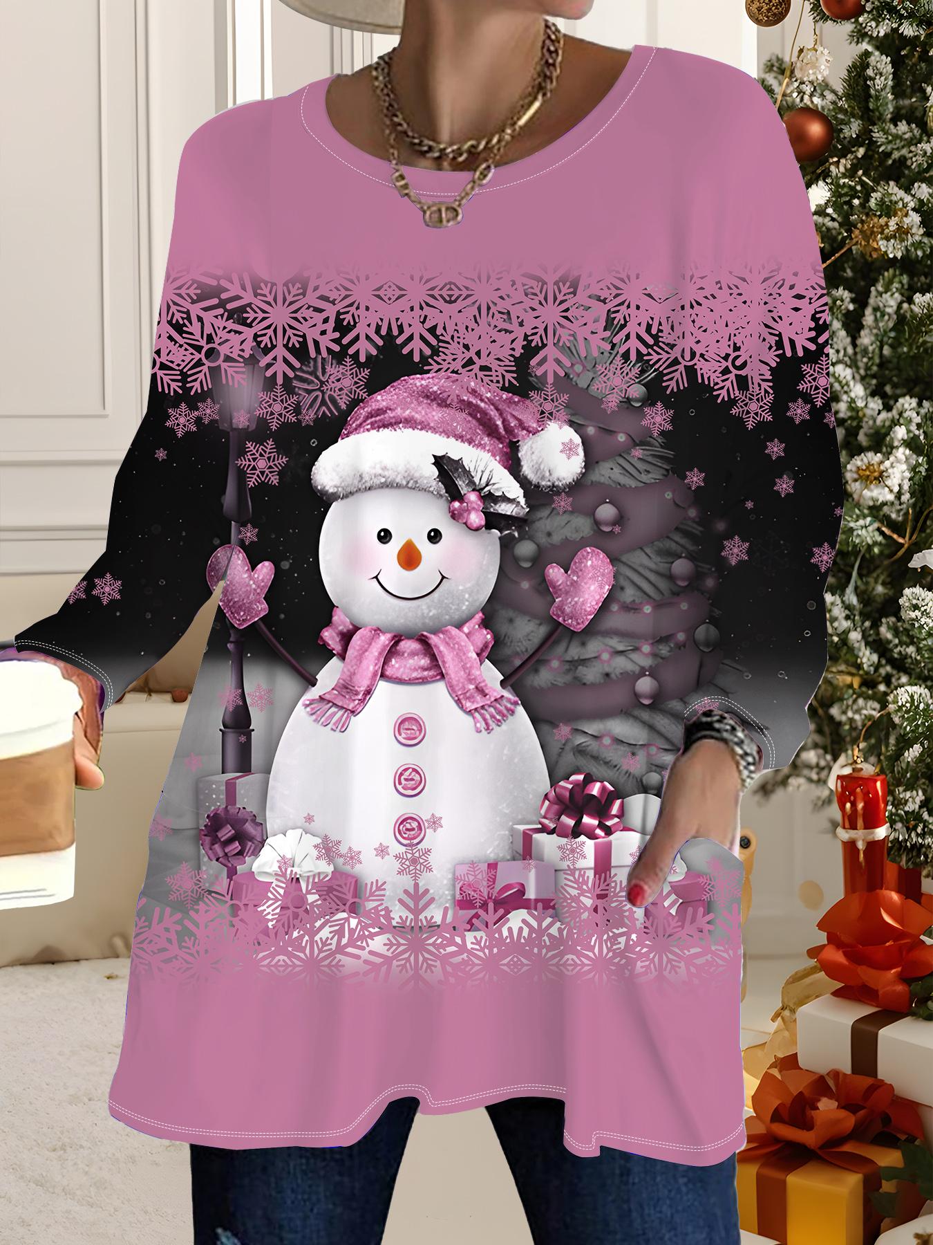 

Осень-Зима 2025 Новые Женские Топы Большого Размера, Модные Футболки с 3D-принтом на Рождество, с Круглым Вырезом и Длинным Рукавом 6XL розовый