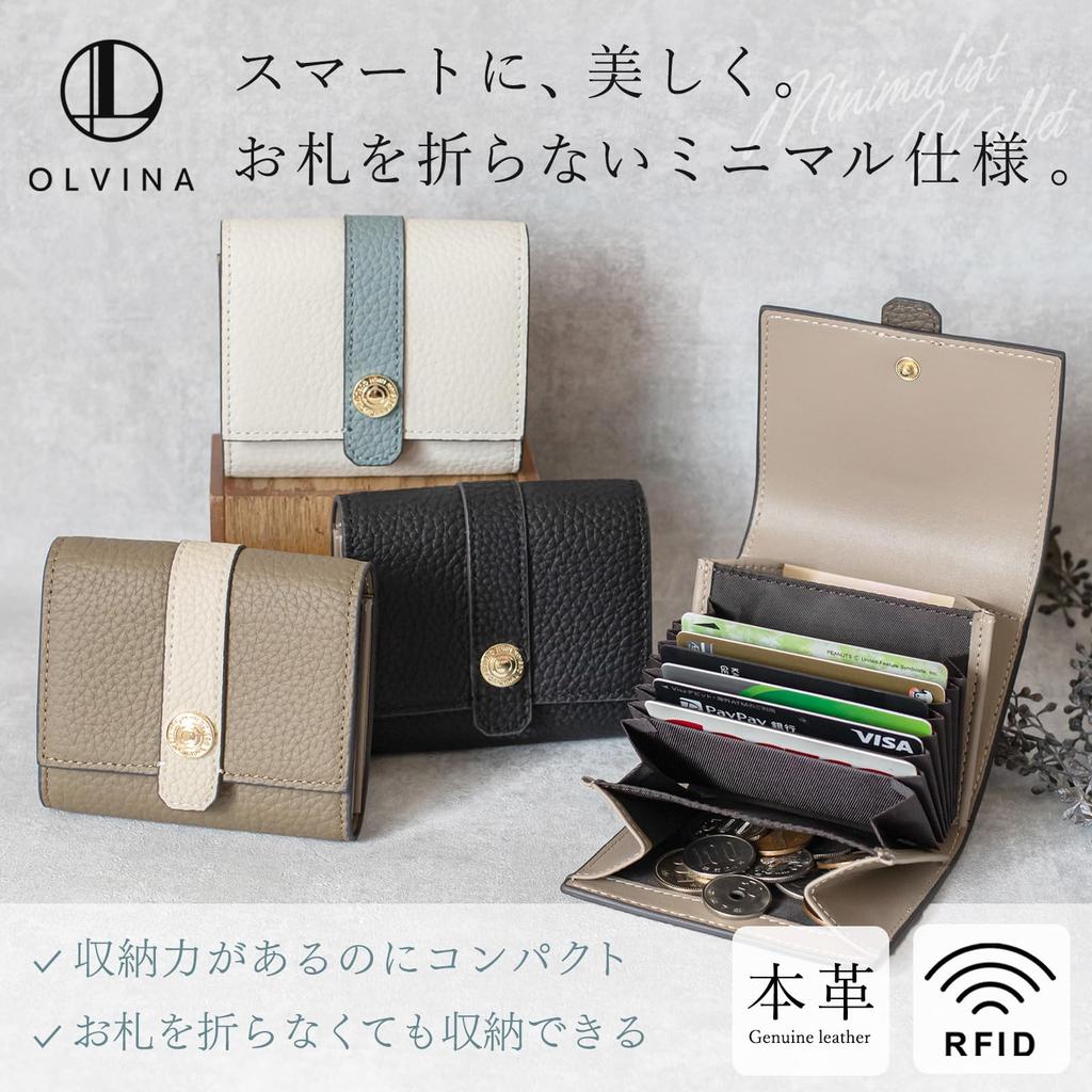 OLVINA Genuine Leather Mini Wallet for Women, Compact, Accordion-Style, Two-Tone Design, with Card Case, Coin Purse, RFID Protection, Large Capacity,