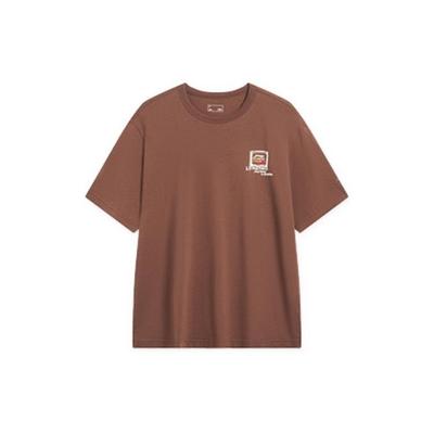 Li Ning Sports Lifestyle Series Tree Logo Round Neck Short Sleeve T-Shirt Men T-Shirt Milk-Brown AHST447-6