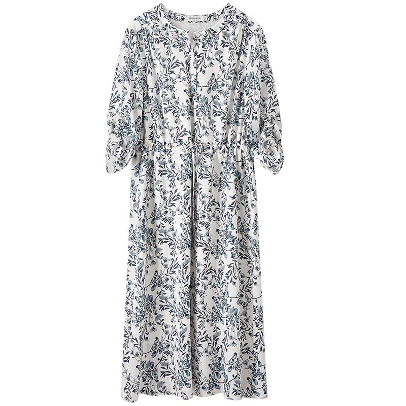 Elegant New Chinese Style Porcelain Print Summer Dress M