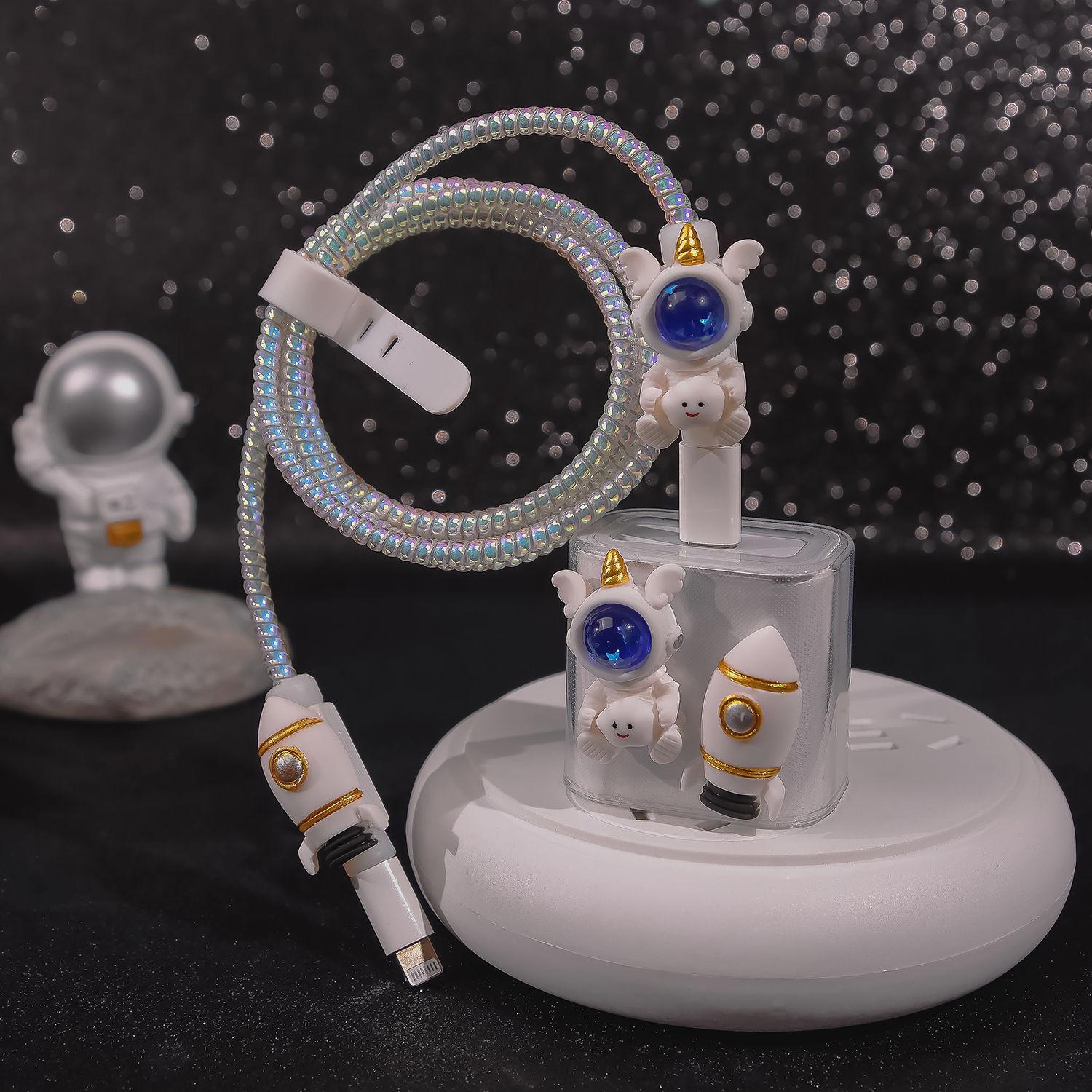 

Симпатичный астронавт, защитный шнур, провод, мультяшная защита, защитная крышка для зарядного устройства, мягкий силиконовый чехол для зарядного кабеля, набор для кабеля зарядного устройства для телефона