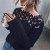 SCIONE Pullover Damen Sexy Spitze Hohl Strickpullover Langarm Pullover Tops Damen Jumper Out Strickwaren