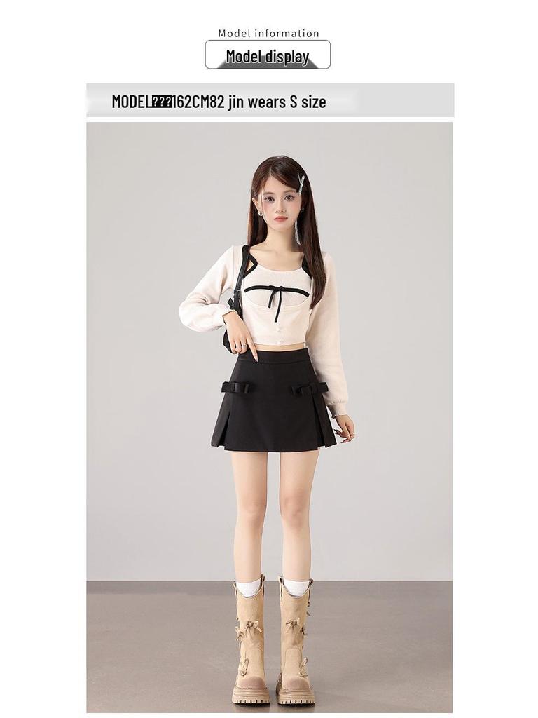 2025 Sweet Bow High-Waisted A-line Slimming Skirt-Pants for Long Legs