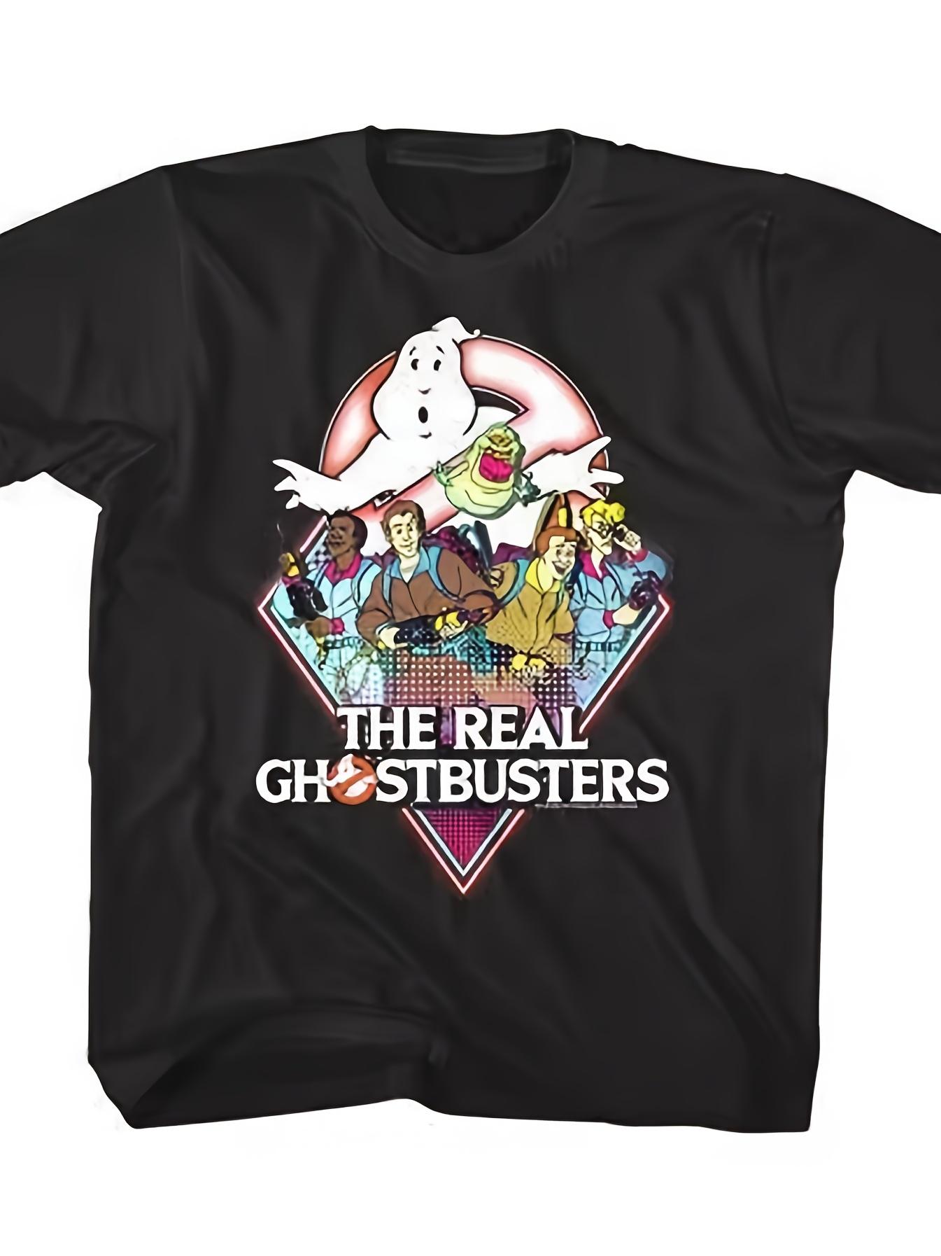 Ghostbusters T-shirt - Heavyweight Thick Cotton Crewneck Tee with Ghostbusters Team Characters (Peter Venkman M