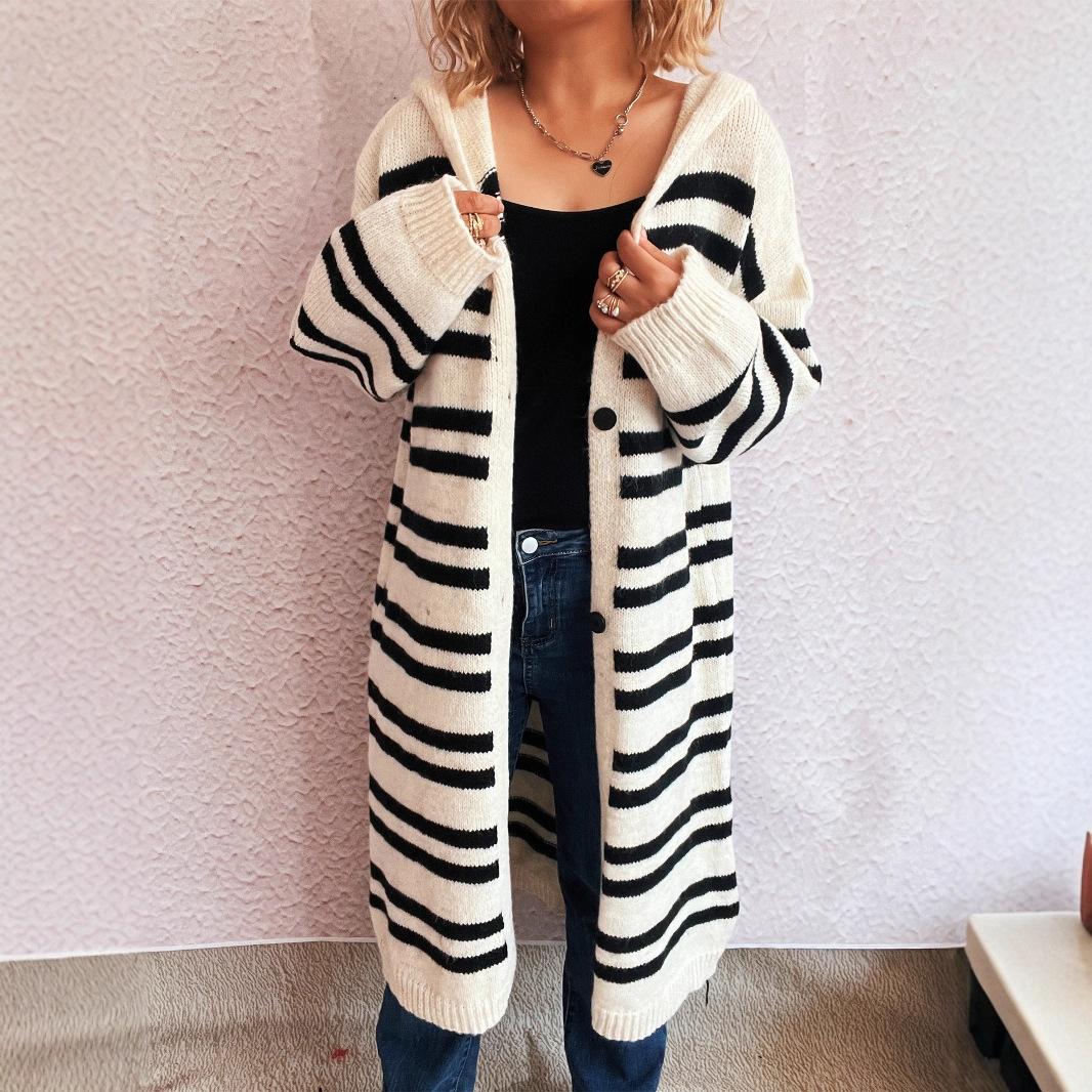 

Женский свитер Зима 2025 Корейская версия Новый однотонный вязаный длинный кардиган с капюшоном Повседневная свободная куртка для работы KCR4359 One Size белый