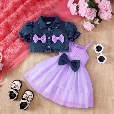 Sweet Girl Baby Dress Suit Summer Baby Girl 6M-3Y Suit Denim Short Jacket + Halter Mesh Tutu Skirt