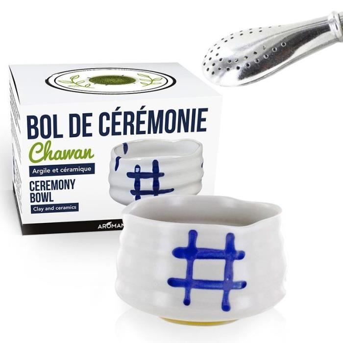 Bol de cérémonie - AROMANDISE - Chawan - Blanc - 11,8 cm - 50 cl - Paille inox incluse