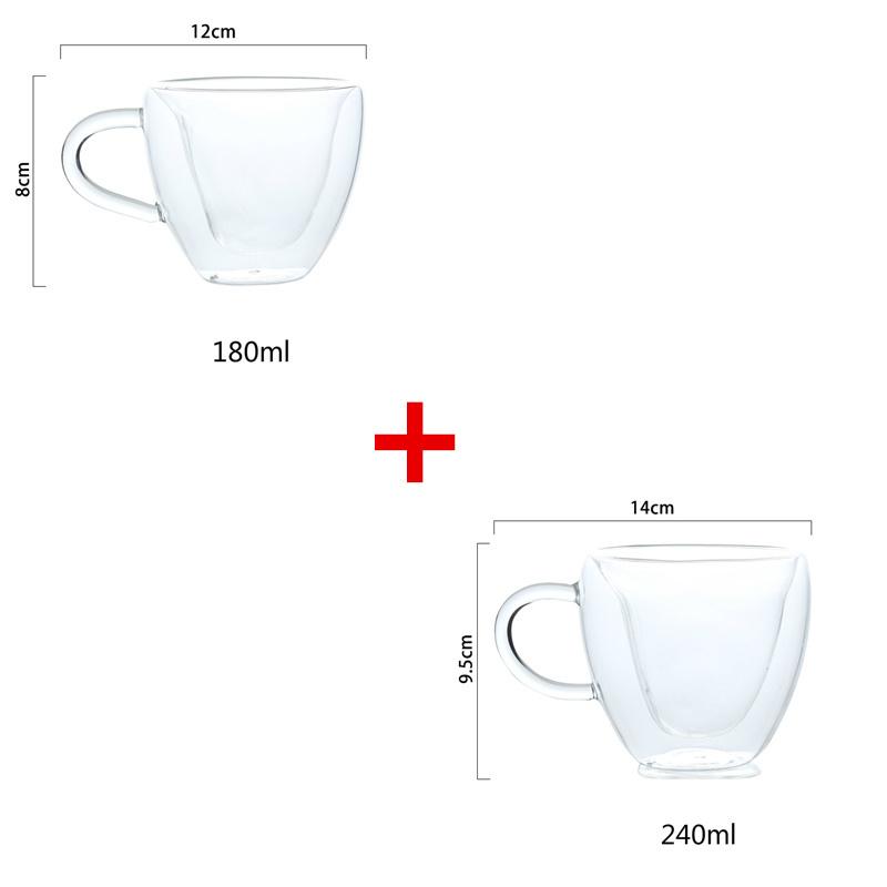 2 Pcs Double Wall Glass Mug With Handle Creative Heart Shape Coffee Cup Cute Milk Water Tea Heart Cup Clear Heart Mug Wholesale