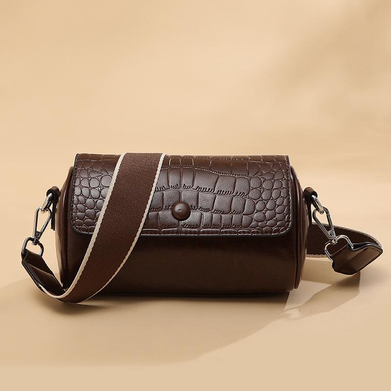 

Маленькая наплечная сумка из мягкой кожи с широким плечевым ремнем для женщин Наплечная сумка нового стиля Модная сумка-цилиндр с крокодиловым узором для мамы, сумка через плечо