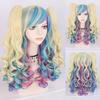 Parrucca Cosplay sintetica lunga colorata riccia per ragazze Lolita Cosplay con doppia coda di cavallo e 1 cuffia per parrucca