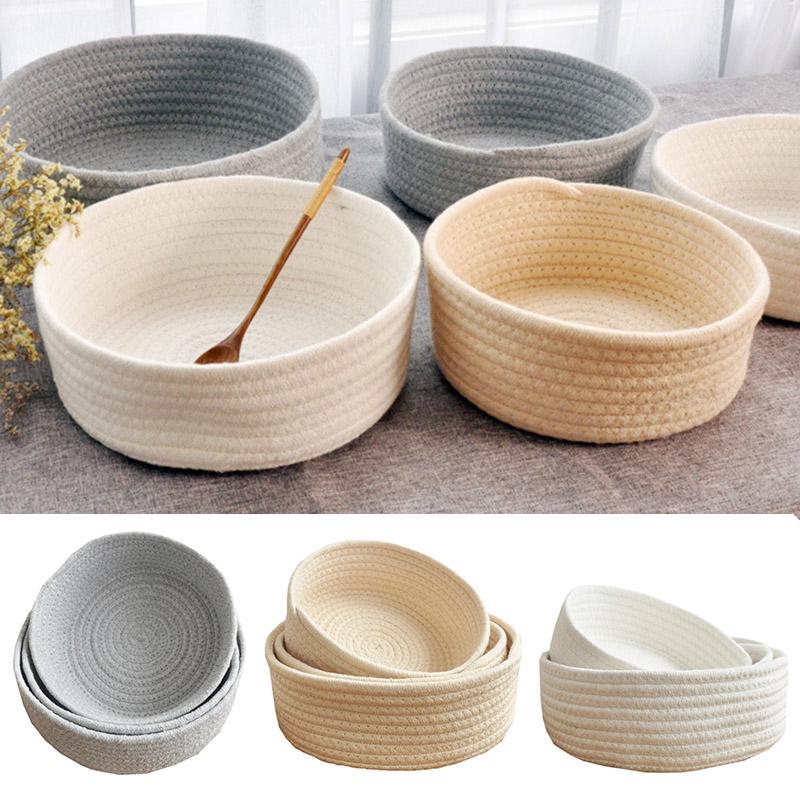 Hand Woven Basket Laundry Basket Storage Office Sundries Handmade Knitting Cotton Hamper