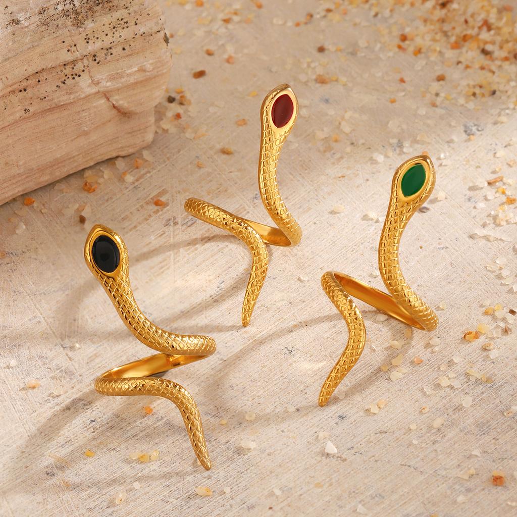 New Fashion Statement Snake Shape Stainless Steel Rings For Women Vintage Gold Color Animal Open Ring Trend Luxury Jewelry
