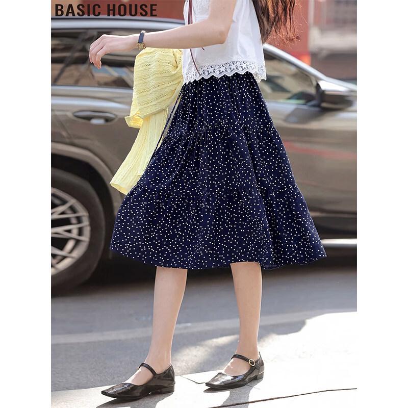 

Basic House Women s High-Waist Polka Dot Midi Skirt S