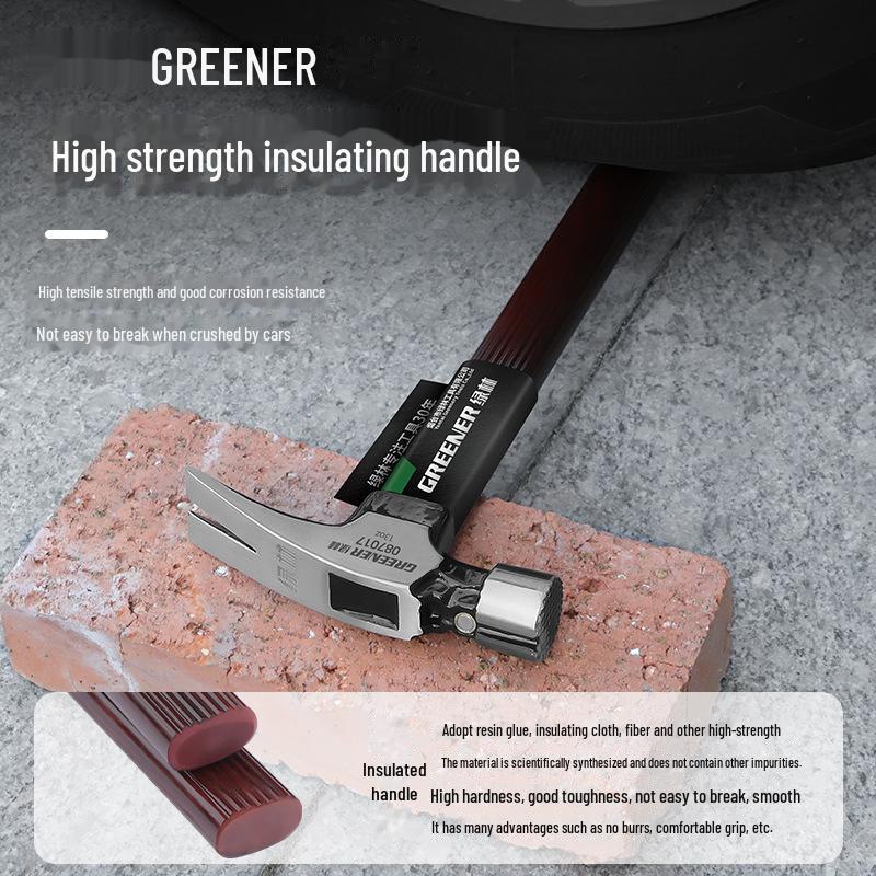 Green Forest Magnetic Claw Hammer with Insulated Wooden Handle for Woodworking and Household Use